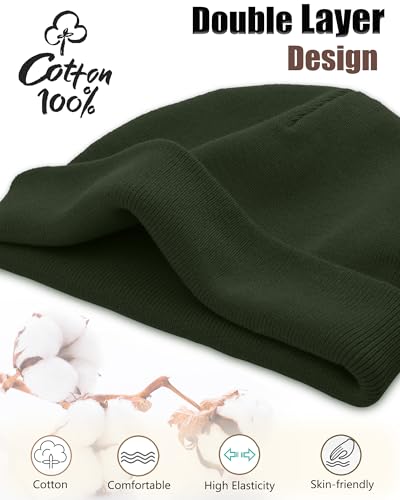 100% Cotton Beanie Hat Cuffless Beanies Warm Knit Winter Skull Cap - color: 1pcs-olive Green