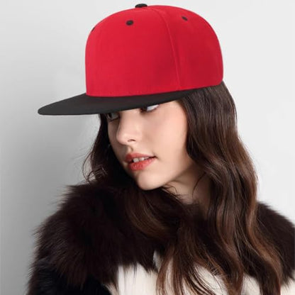 Snapback Hat Flat Bill Visor Hats Adjustable Hip Hop Baseball Cap for Women Men - color: Red Black