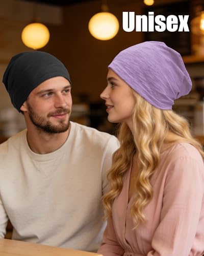 100% Cotton Thin Summer Slouchy Beanie Hat for Women Men Chemo Cap - color: 1pc Purple, size: Medium