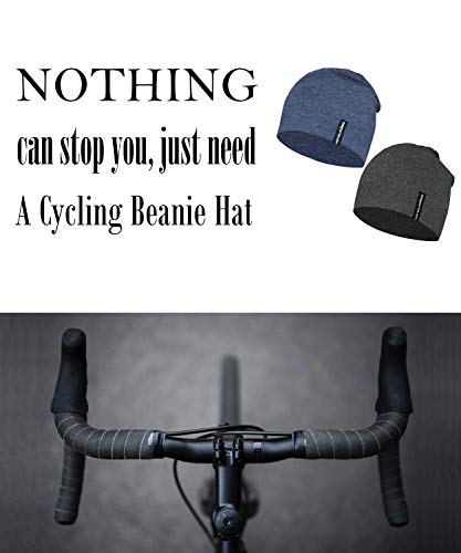 EMPIRELION Mens Running Beanie Hat, 9" Lightweight Helmet Liner Skull Cap - color: Dark Grey Mel. + Steel Blue Mel.
