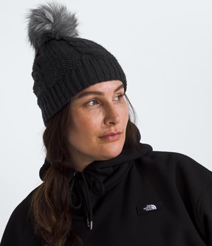THE NORTH FACE Women's Oh Mega Fur Pom Lined Beanie | Deep Fit, Cuffed Winter Hat With Soft Cable Knit & Fleece Lining - color: Tnf Black
