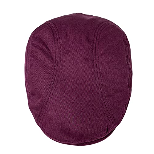 BOTVELA Men Cotton Twill Newsboy Flat Hat Fitted Cap - color: Burgundy, size: 7 7/8