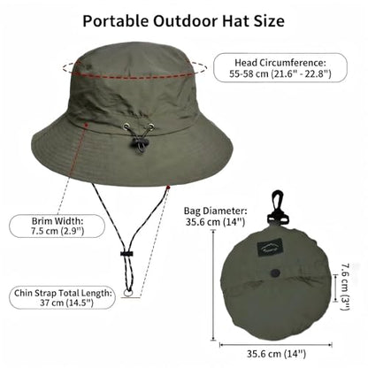 Honnesserry Bucket Hats for Woman Men Outdoor UV Sun Protection Hat Nylon - color: Army Green