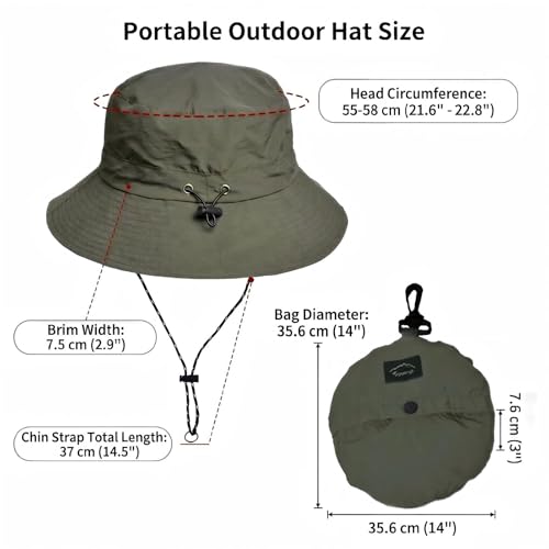 Honnesserry Bucket Hats for Woman Men Outdoor UV Sun Protection Hat Nylon - color: Army Green