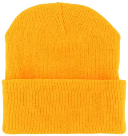 KBETHOS Made in USA Classic Men's Women's Cuffed Folded Acrylic Knit Beanie Hat Solid Unisex Cold - color: Gold Solid Long Beanie