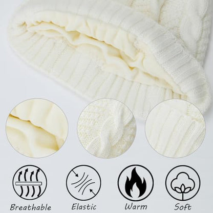 Wireless Music Hat Men Women Beanie Girls Hat Over Ear Headset Sports Stereo Headphone with Microphone Speaker Womens Beanie Cap - color: Knit White