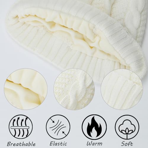 Wireless Music Hat Men Women Beanie Girls Hat Over Ear Headset Sports Stereo Headphone with Microphone Speaker Womens Beanie Cap - color: Knit White