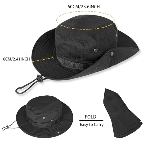 Rosoz Sun Hats for Men Women Bucket Hat UPF Protection Wide Brim Boonie Hat - color: 1pack-black
