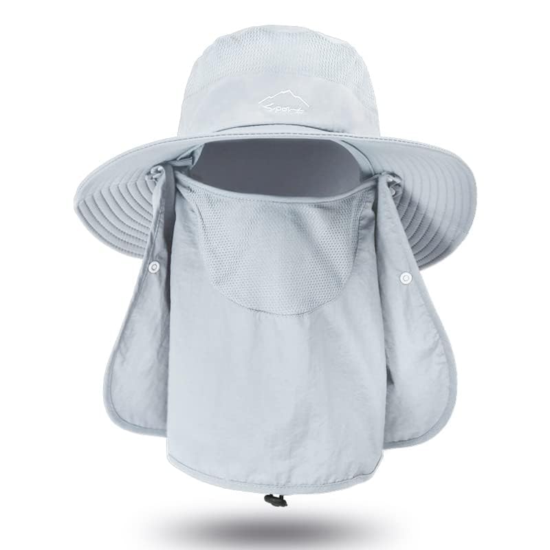 Fishing Hat for Men Sun Protection Hat with Removable Neck Flap Face Cover - color: Light Gray