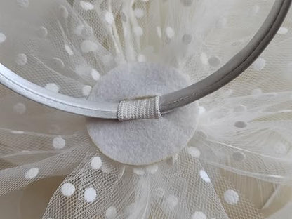 JUNBESTN Fascinators Hat Tea Party Headwear for Women Flower Mesh Feathers Headband - color: White