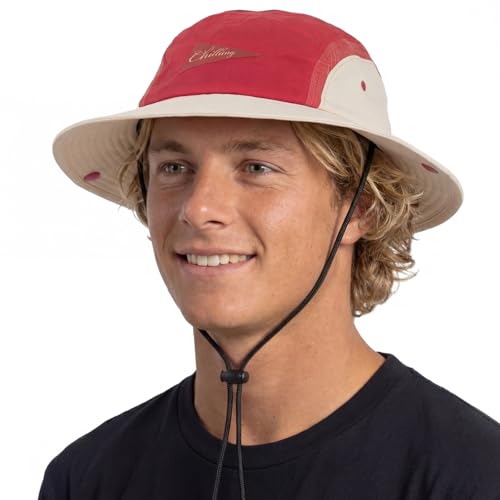 Color-Blocked Fisherman Style Sun Hat for Outdoor Camping, Surfing & Vacations - Wide Brim, UV Protective, Anti-Slip - color: B_red & Beige