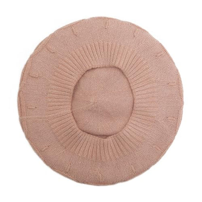 ZLYC Women French Beret Hat Reversible Solid Color Knit Warm Artist Cap - color: Cable Knit Pink