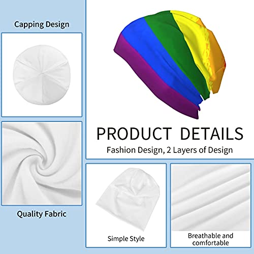 Gamepad Print Slouchy Beanie Skull Caps Chemo Hats Baggy Headwear for Men Women Jogging Cycling - color: Rainbow Stripe