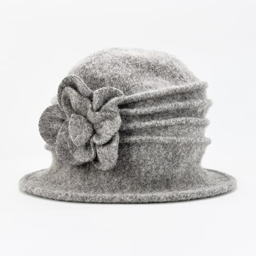 YING LAN Women Beret Hat Cloche Bucket Hat Vintage Floral Wool Classic Winter Hat 1920s - color: B-light Gray