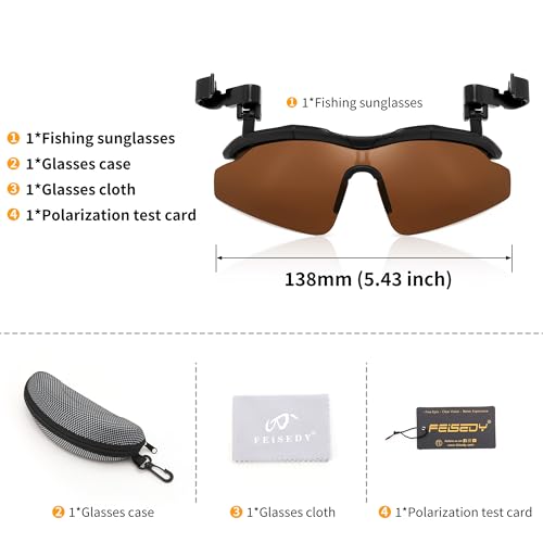 FEISEDY Polarized Clip Cap Sunglasses, UV400 Sports Hat Visor B0356 - color: Brown