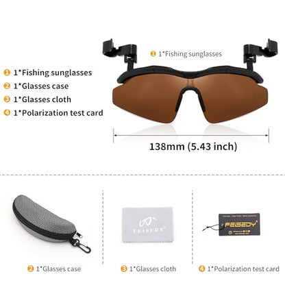 FEISEDY Polarized Clip Cap Sunglasses, UV400 Sports Hat Visor B0356 - color: Brown