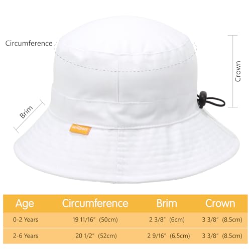 WILLPORT Kids Sun Hat,Adjustable Cotton Toddler Bucket Hat,0-6Y - color: White, size: 0-24 Months