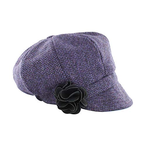 Newsboy Hat for Women's Cap 8 Panel Wool Made in Ireland - color: Purple Herringbone