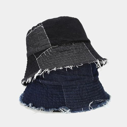 Quanhaigou Frayed Unisex Sun Hats, Fashion Beach Bucket Hat for Men Women,Summer Outdoor Boy's Girls Boonie Cap - color: Irregular Denim Black