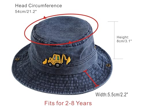 Excavator Toddler Baby Bucket Hats for Kids UV Protection Beach Hat Kids Camping Fishing Hat for Boy 2-8 Years - color: Navy