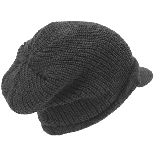 Winter Beanie with Visor - Stylish Knit Hat with Bill - Thick Brimmed Beanies with Fleece Lining Men and Women - color: B326-grey