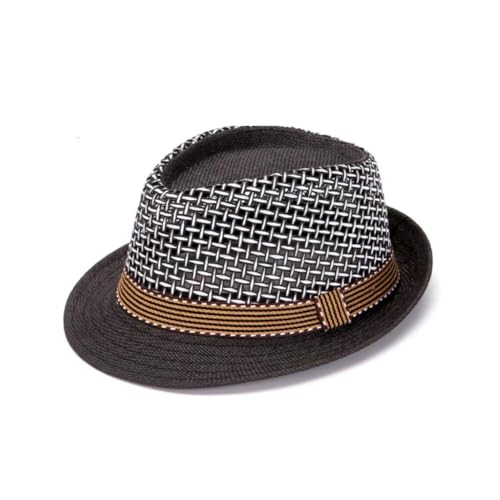 Straw Fedora Hat for Women Men Mesh Trilby Hat Panama Cuban Summer Beach Sun Outdoor - color: Black