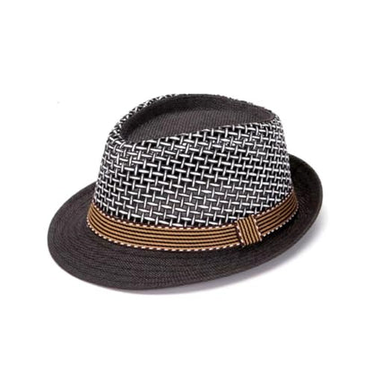 Straw Fedora Hat for Women Men Mesh Trilby Hat Panama Cuban Summer Beach Sun Outdoor - color: Black