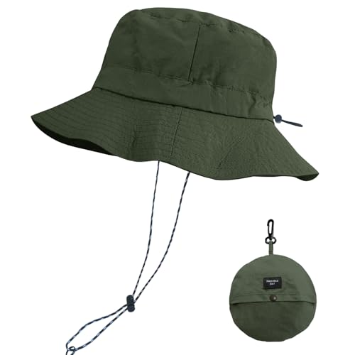 PFFY Packable Sun Bucket Hat for Men Women Outdoor UV Protection Sun Hats - color: Green (More Loose)