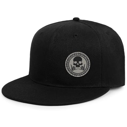 Flat Brim Hats for Men - Gothic Style Skull Hat Leather Pattern - Hip-Hop Snapback Hat Skeleton Hats for Men - color: 03.skeleton-2-blackgrey