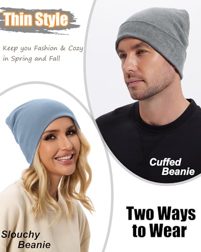 ROYBENS Thin 100% Cotton Beanie for Men Women Lightweight Slouchy Chemo Hat - color: 1pcs-blue Denim