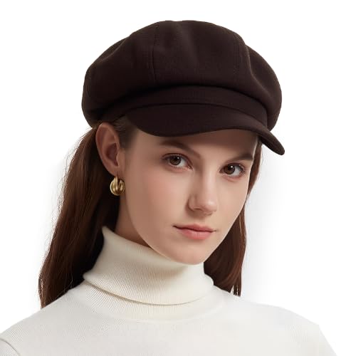 ACUSHLA Merino Wool Newsboy Cap Women Trendy Winter Baker Boy Cabbie Hats - color: Taupe Brown