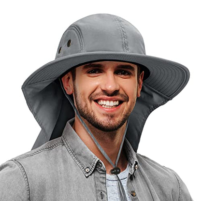 Tirrinia Neck Flap Fishing Safari Cap for Men - color: Grey
