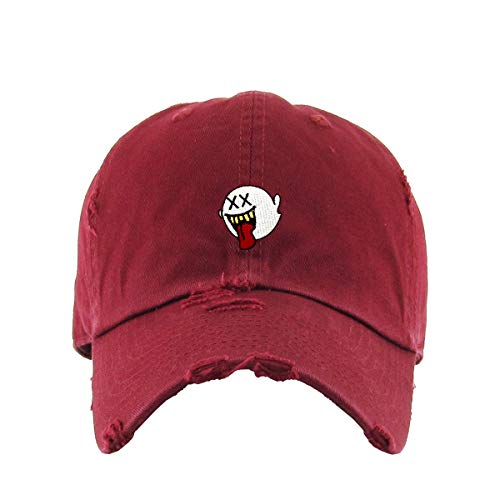 Silly Ghost Vintage Baseball Cap Embroidered Cotton Adjustable Distressed Dad Hat - color: Maroon