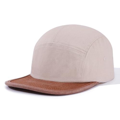 5 Panel Baseball Cap Color Stitching Flat Brim Hat Vintage Snapback Hats for Men Hip Hop Street Style Skateboard Hat - color: Mg-pym2583-beige