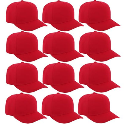 12 Pack Seamless Baseball Caps Wholesale Bulk - No Center Seam, DIY Friendly, Adjustable Breathable Lightweight for Men Women - color: Red