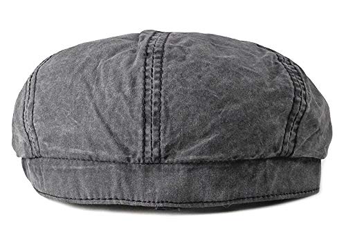 Mens 8 Panel Washed Cotton Newsboy Cap, Outdoor Sun Protection Flat Cap - color: Black