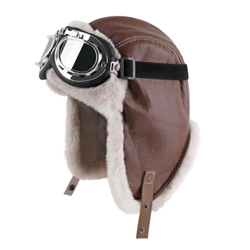 Lifup Trapper Hat for Men Aviator Hat with Goggles Hunting Cap - color: Brown