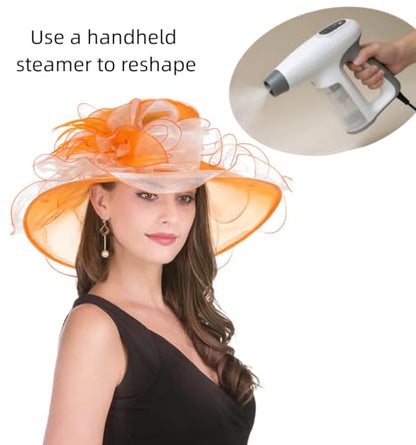 SAFERIN Women's Organza Church Fascinator Bridal Tea Party Wedding Hat - color: 2867-orange Off White
