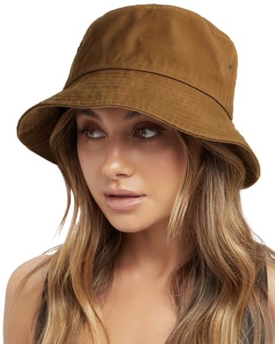 FURTALK Bucket Hats for Women Washed Cotton Packable Summer Beach Sun Hats Bucket Hat with Strings for Travel - color: Dark Orange