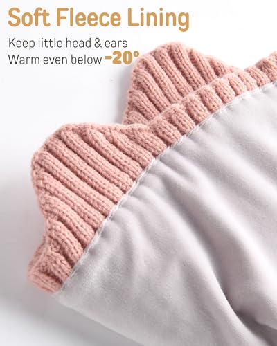 FURTALK Baby Beanie Toddler Winter Warm Hat Infant Soft Fleece Lined with Earflap Cute Knit Kids Caps - color: Beige+pink, size: 2-6 Years