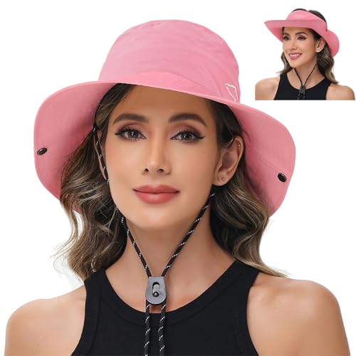 Sun Hats for Women Bucket Hat UV Protection Fishing Hat Wide Brim Safari Hats 2 in 1 Zip-Off Sun Visor Hats UPF 50+ - color: 1pack-pink