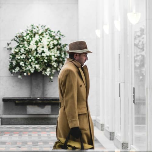 Lisianthus Mens Short Brim Summer Panama Fedora Trilby Sun Hat - color: Coffee With Beige Band