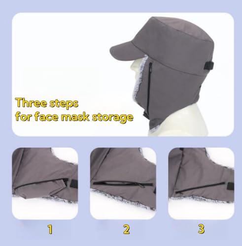 Trapper Hat Warm Faux Fur Winter Cap with Ear Flaps Windproof Waterproof Snow Ski Hats for Men Women Cold Weather - color: Dark Grey