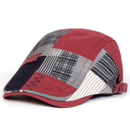 Classic Flat Cap for Men, Adjustable Cotton Newsboy Cap - color: Winered 1