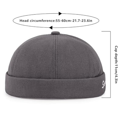 DIYDECAL Retro Brimless Skullcap Hat Docker Cap,Sailor Worker Hat Beanie Hat for Mens - color: Grey