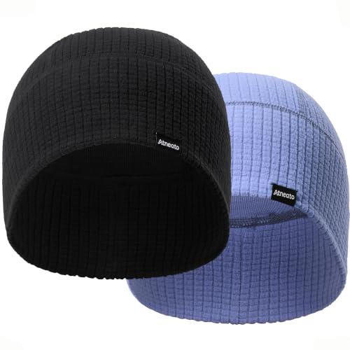 2-Pack Running Skull Cap Cycling Helmet Liner for Men Thermal Beanie Hat - color: Black+light Purple