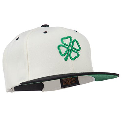 3D Clover Embroidered Two Tone Snapback Cap - color: Natural Black