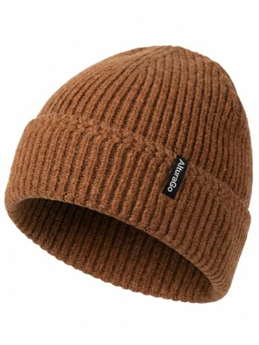 Beanie for Men Women Unisex Winter Hat Cuffed Thick Chunky Knitted Beanies Skull Cap - color: Caramel