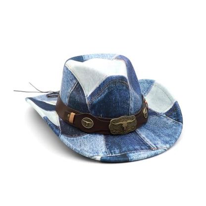 Western Cowboy Hat for Men Cowgirl Hat for Women Unisex Wide Brim Felt Fedora Hats Classic Cowboy Hats - color: Denim