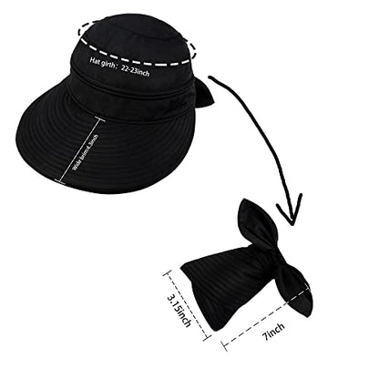 Womens Large Brim Sun Hat Uv Protection 2 in 1 Zip-Off Sun Protection Visor Beach Hat Packbale Foldable - color: Black